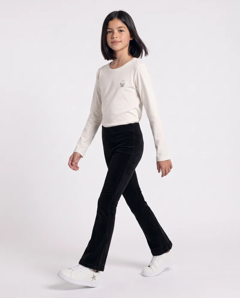 Leggings a zampa in velluto elastico - Nero