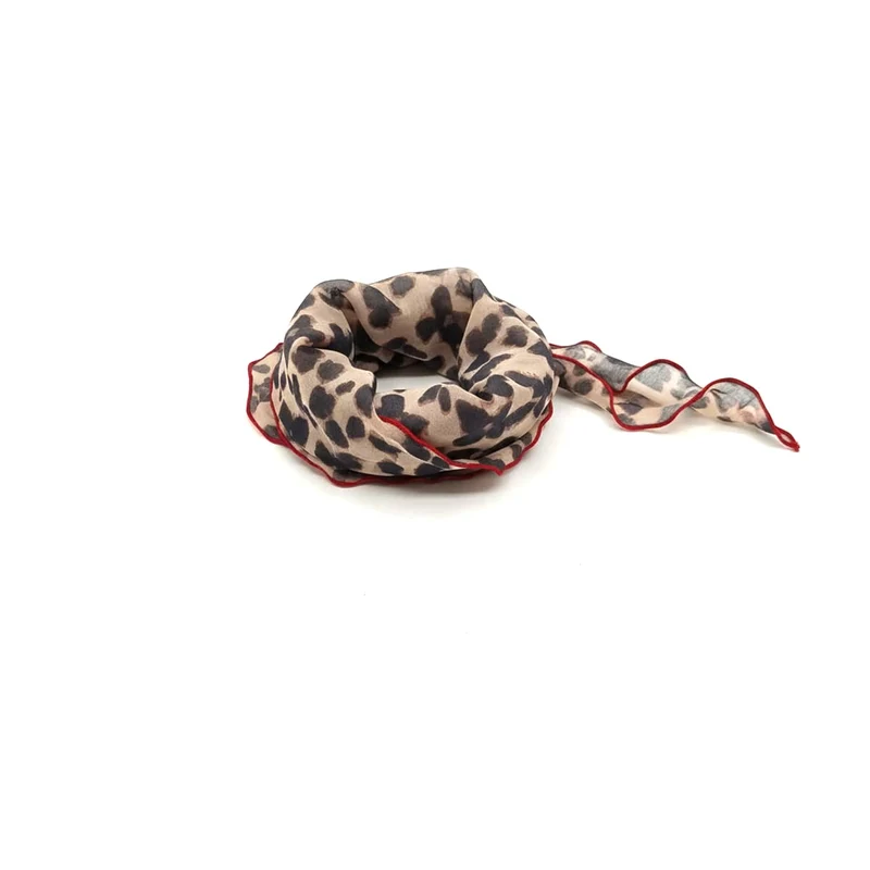 Foulard donna semitrasparente leopardato con bordino - Marrone