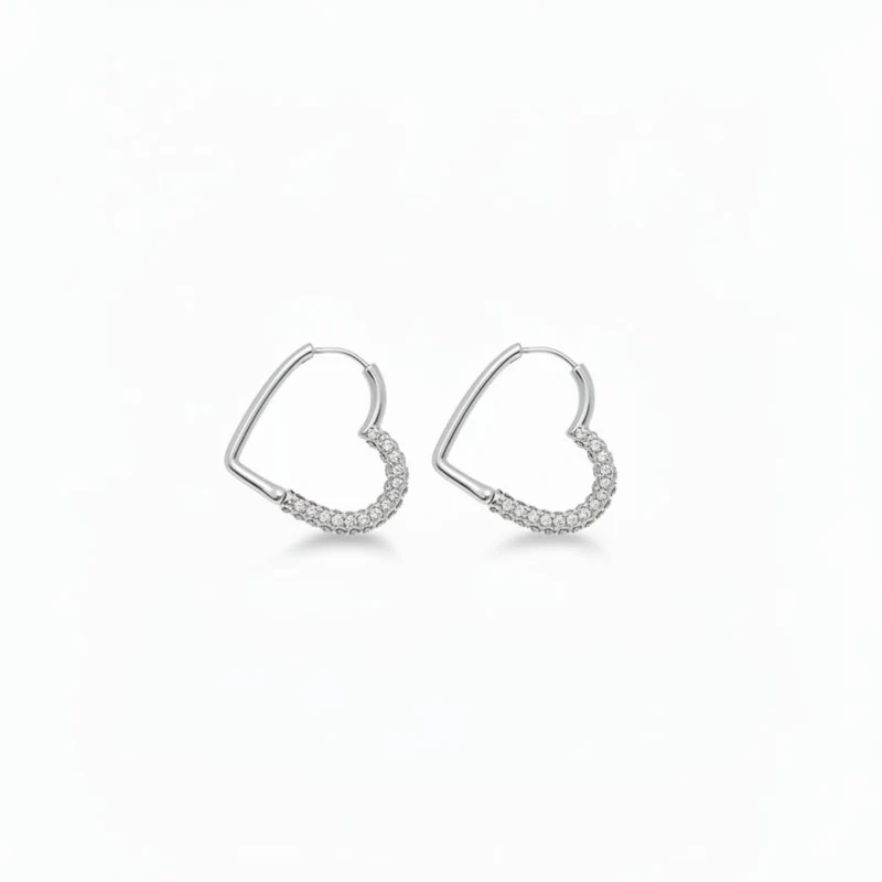 Orecchini cuore con strass eleganti - Argento
