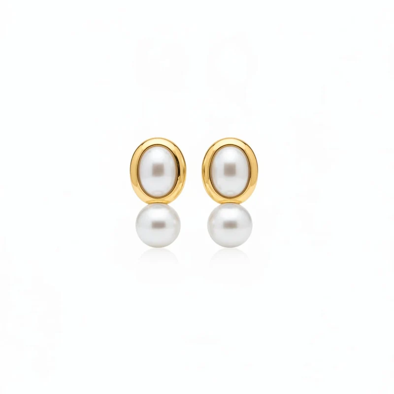 Orecchini a bottone con eleganti perle - Oro
