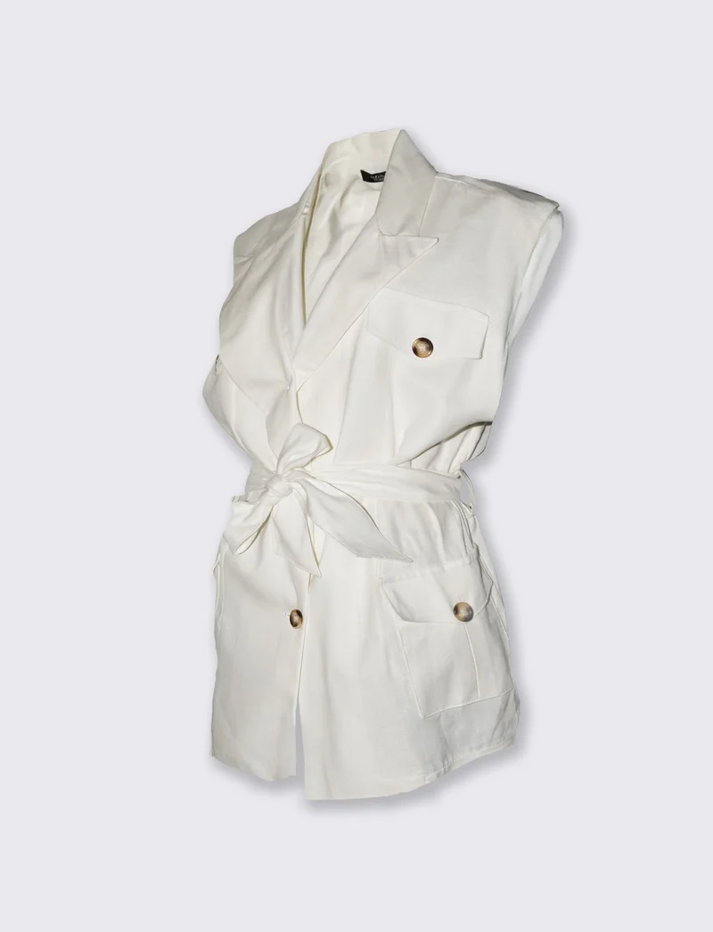 Blazer giromanica donna con tasche davanti - Bianco latte