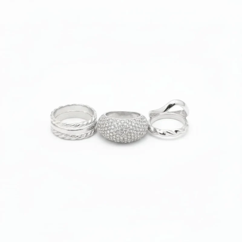 Card 5 anelli grandi con strass brillanti - Argento