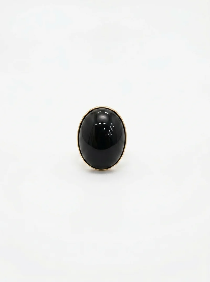 Anello elastico con pietra ovale - Nero