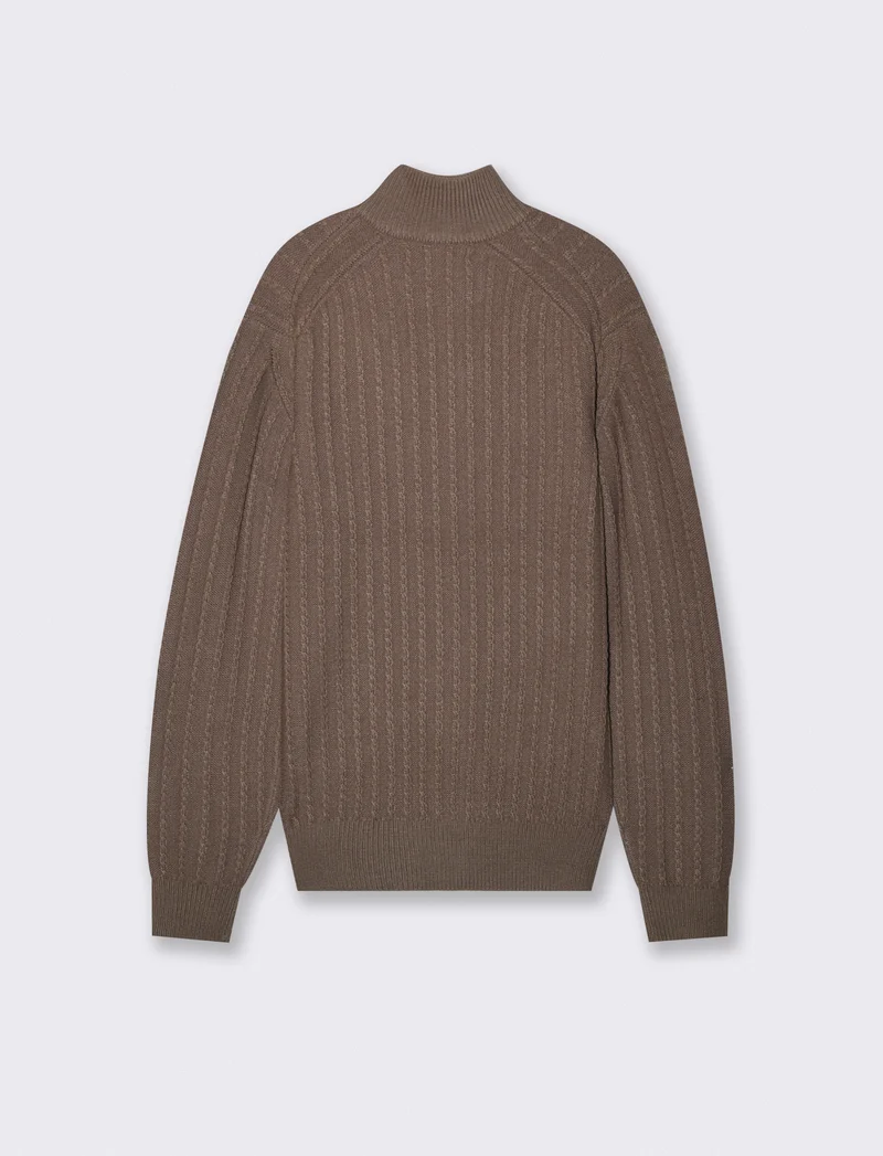 Maglia Cardigan Jacquard con Cerniera - Grigio fango