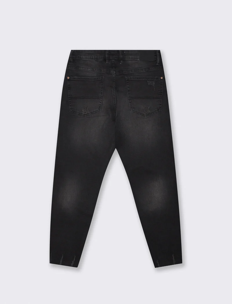 Jeans slim tapered cropped fit con strappi - Nero