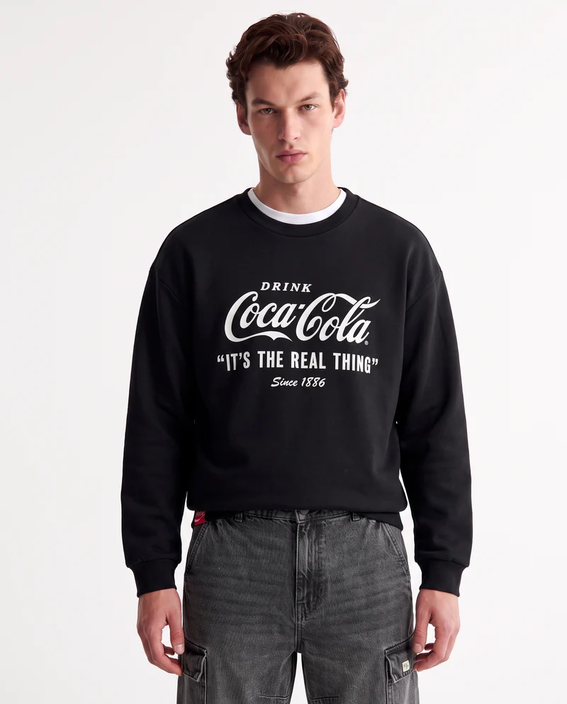 Felpa Coca Cola girocollo boxy fit uomo - Nero