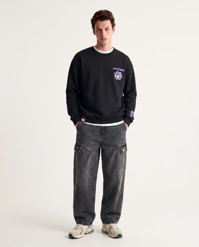 Felpa Pokemon girocollo boxy fit uomo - Nero