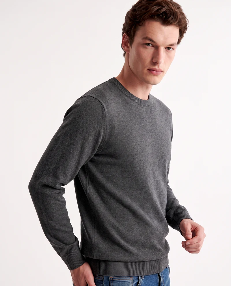 Maglia Girocollo Basic in Filato Comfort - Antracite melange