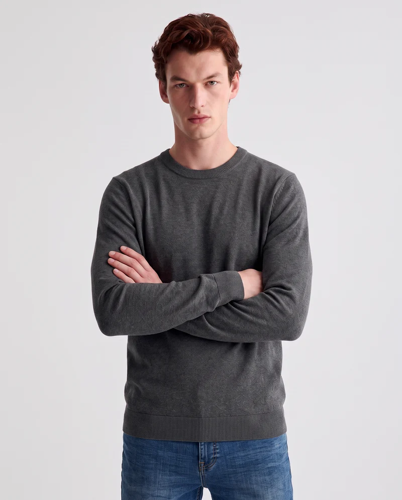 Maglia Girocollo Basic in Filato Comfort - Antracite melange