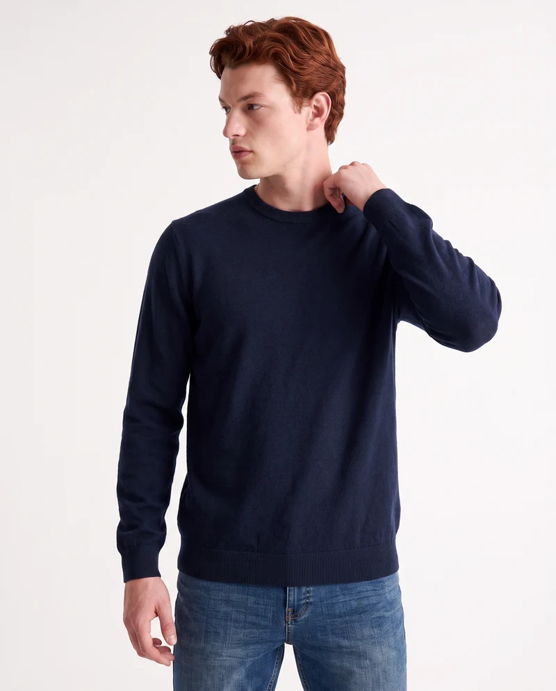 Maglia Girocollo Basic in Filato Comfort - Blu