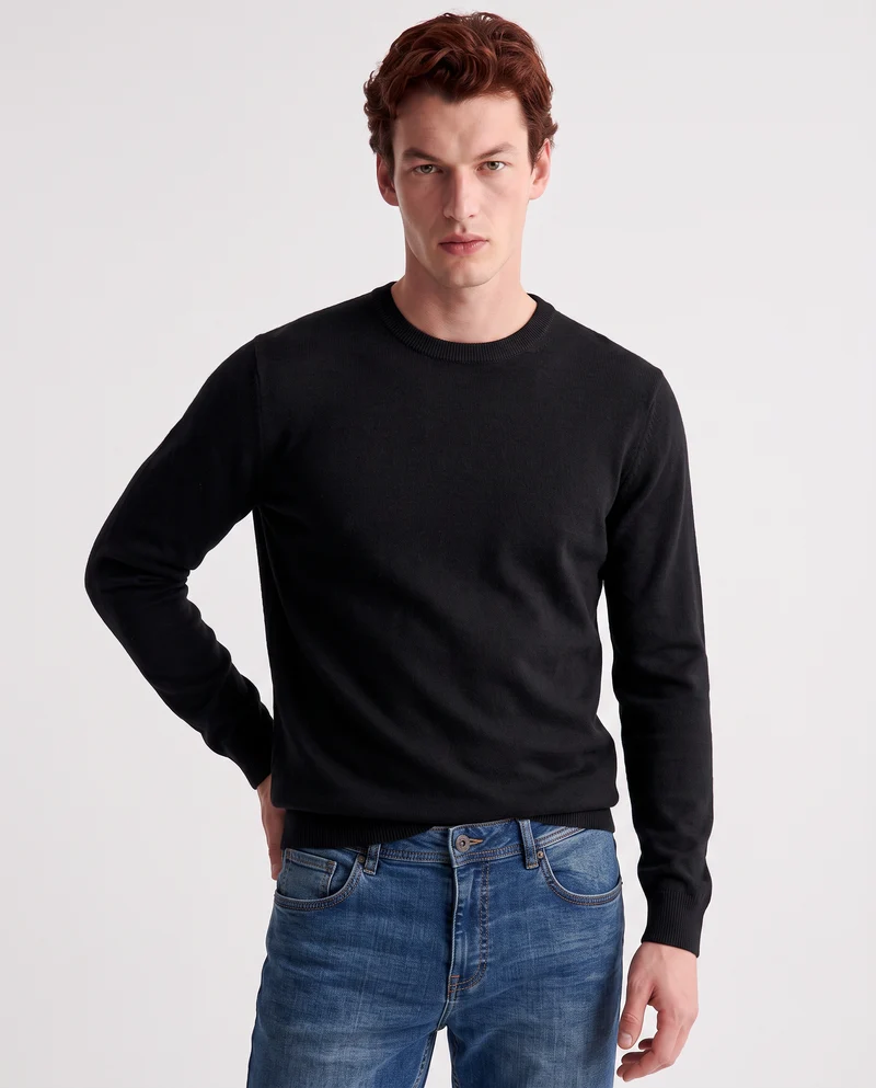 Maglia Girocollo Basic in Filato Comfort - Nero