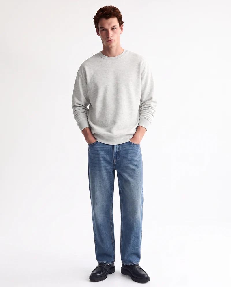 Felpa girocollo relaxed fit in cotone - Grigio mel.