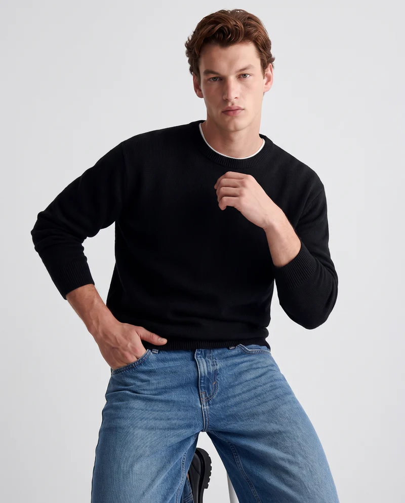 Felpa girocollo relaxed fit in cotone - Nero
