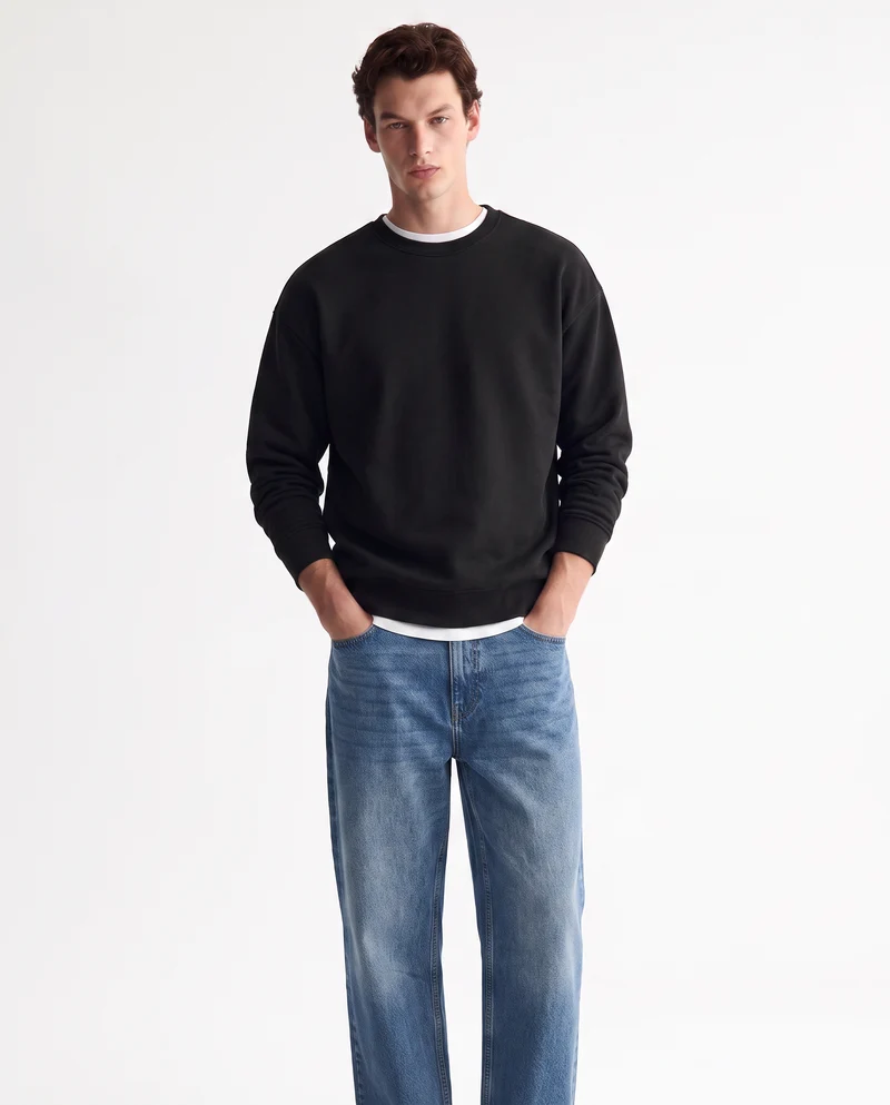 Felpa girocollo relaxed fit in cotone - Nero