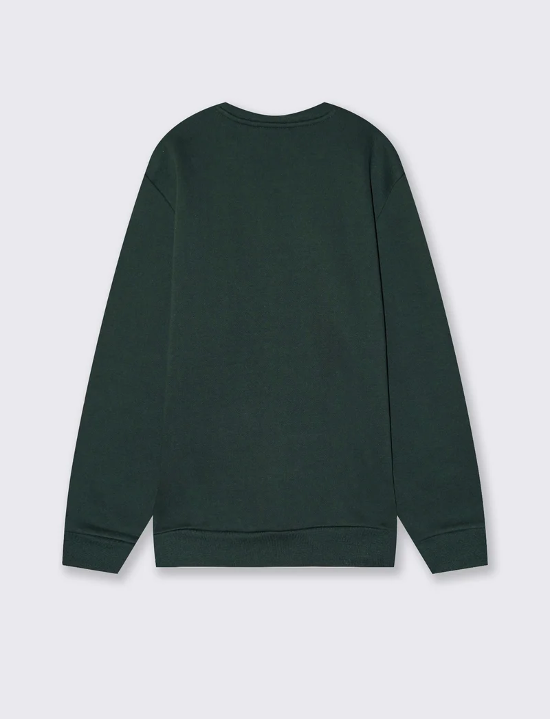 Felpa in misto cotone con stampa a contrasto - Verde scuro
