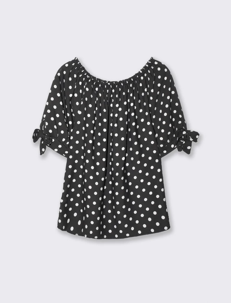 Casacca donna manica corta scollo a barca - Nero-bianco