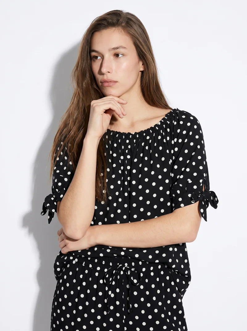 Casacca donna manica corta scollo a barca - Nero-bianco