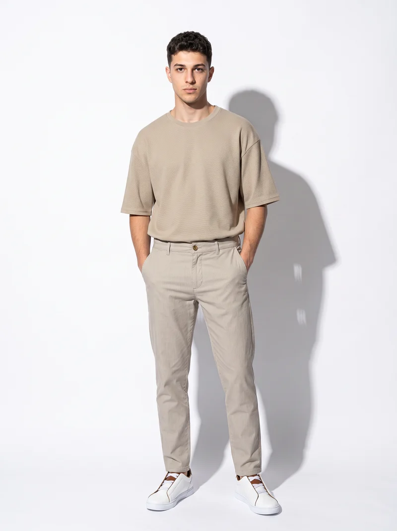 Pantaloni Chino Slim Fit a Righe - Beige