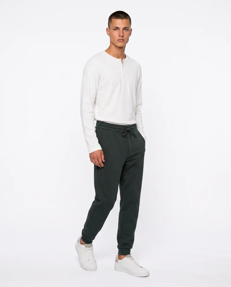 Pantaloni Jogger Basic in Felpa Garzata - Verde scuro