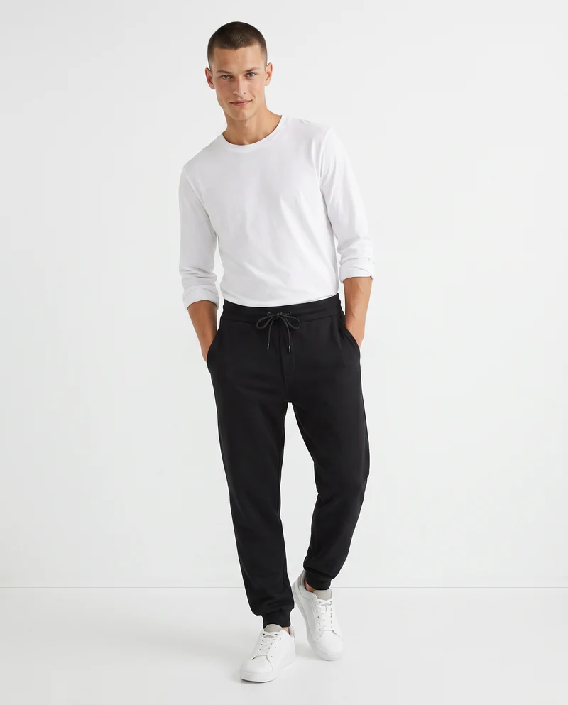 Pantaloni Jogger Basic in Felpa Garzata - Nero