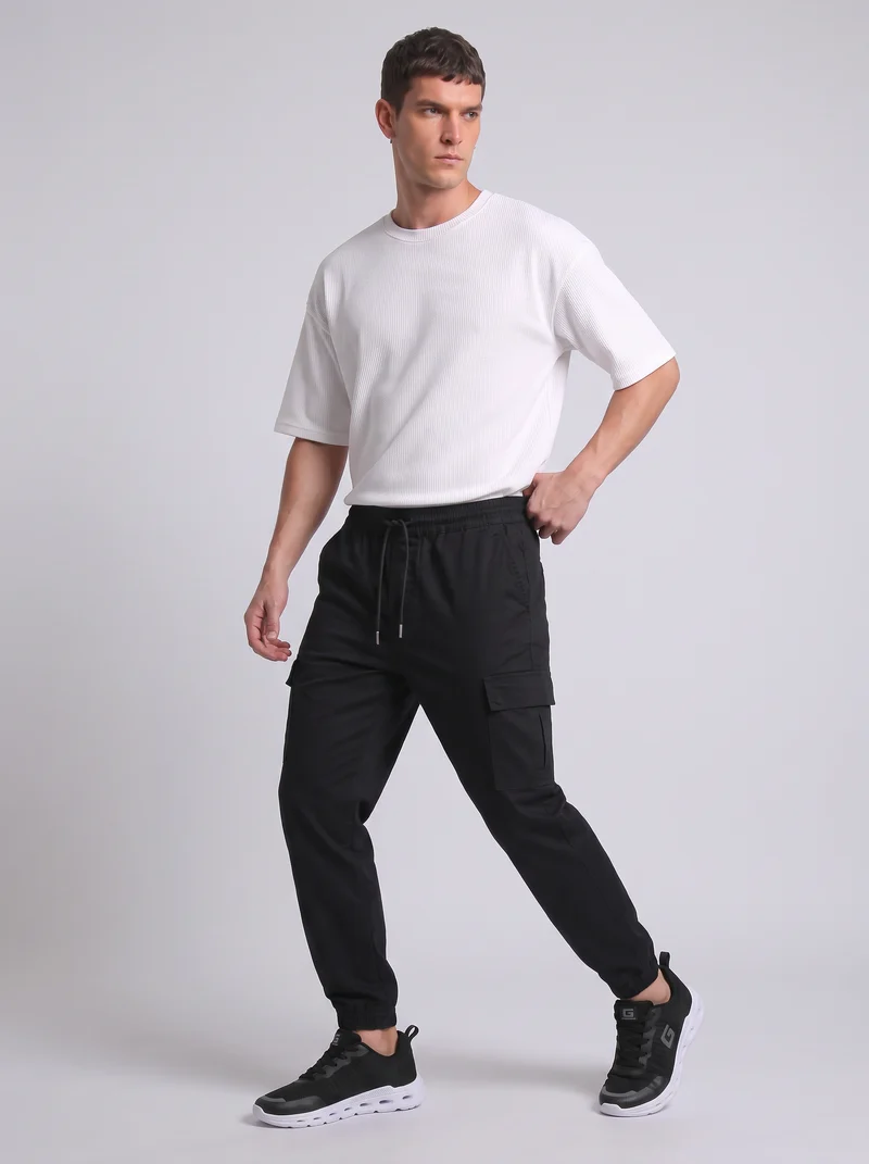 Pantaloni Cargo Fit in Cotone Elasticizzato - Nero