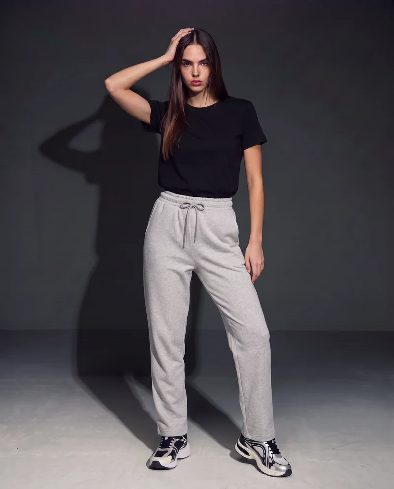 Pantalone basico con vita arricciata - Grigio mel.