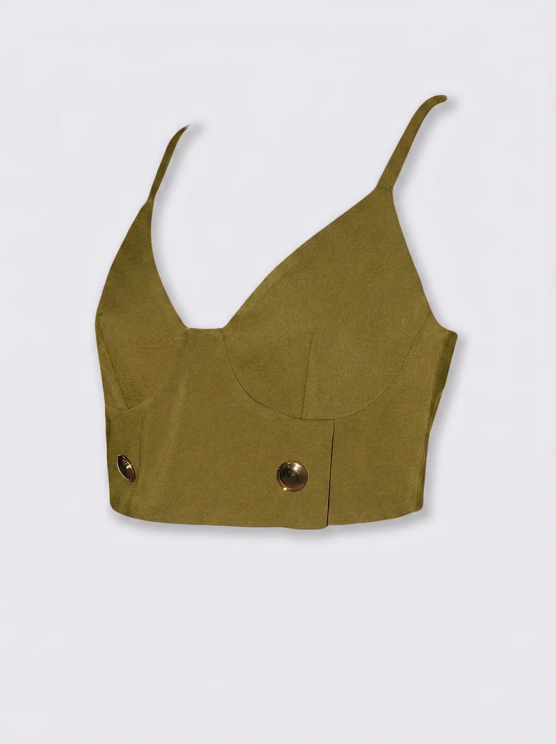 Top corto con bretelle e bottoni - militare