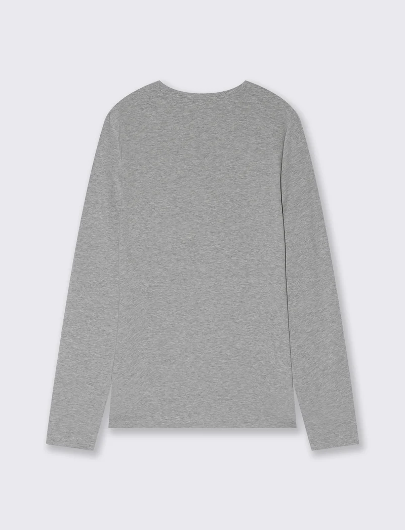 T-shirt basica manica lunga girocollo - Grigio chiaro mel.