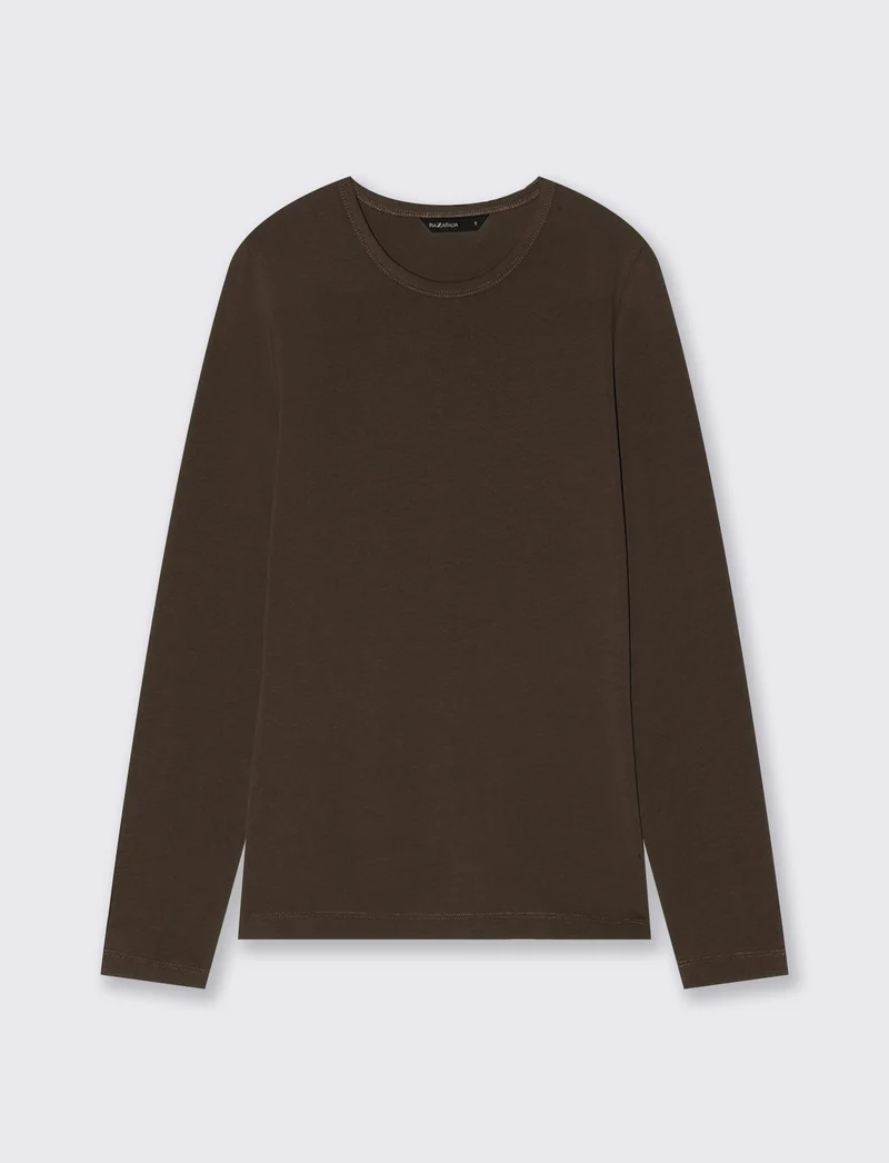 T-shirt basica manica lunga girocollo - Moro