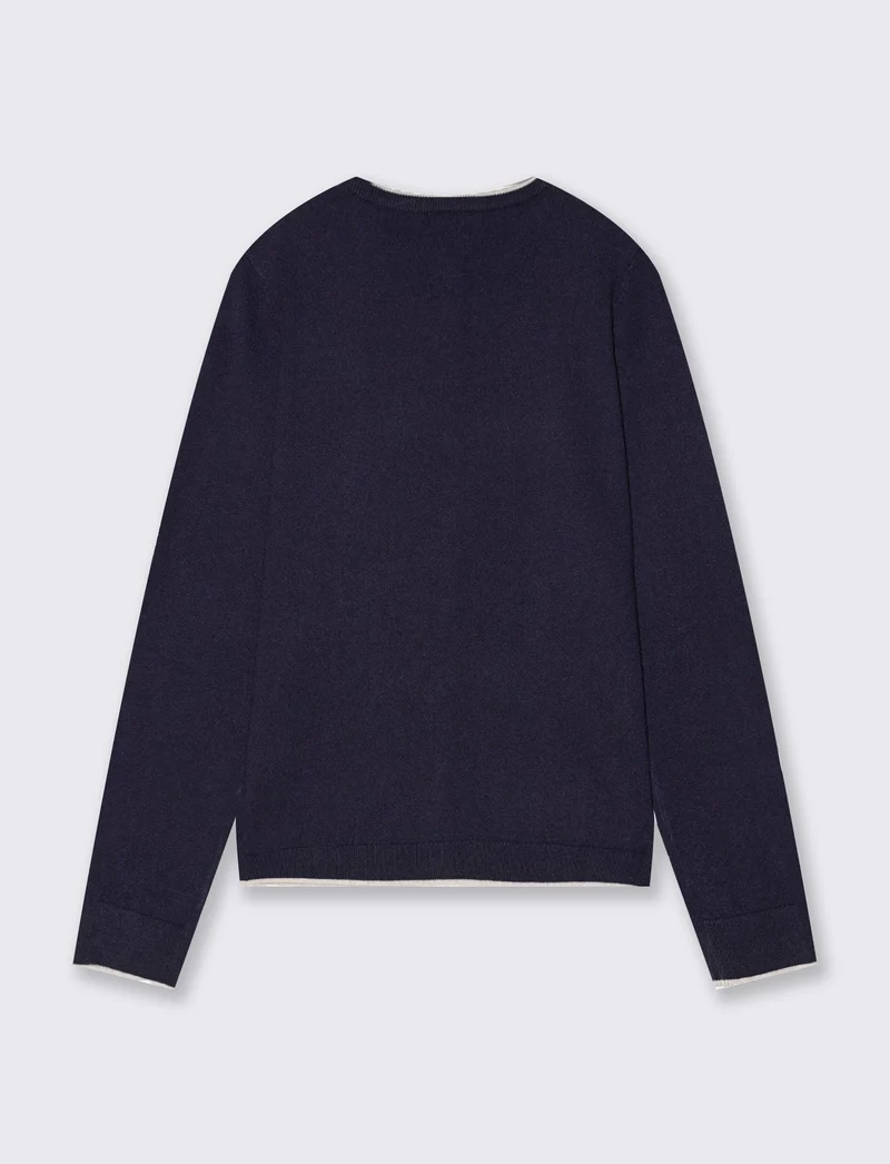 Cardigan girocollo con contrasto elegante - Blu
