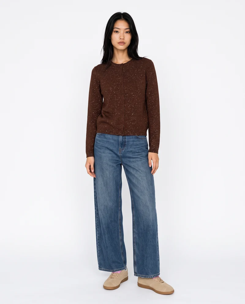 Cardigan in lurex con collo paricollo - Marrone cioccolato