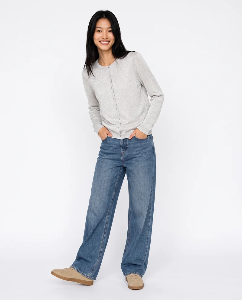 Cardigan in lurex con collo paricollo - Avorio