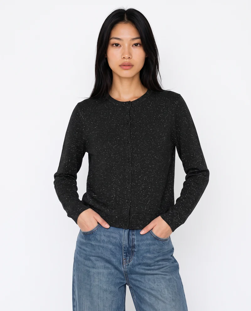 Cardigan in lurex con collo paricollo - Nero