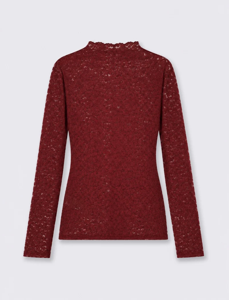 T-SHIRT ML PIZZO - Rosso rubino