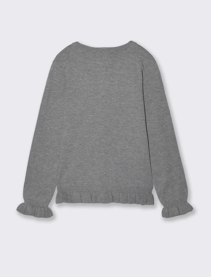 Cardigan da bambina con rouches e slim fit - Grigio mel.