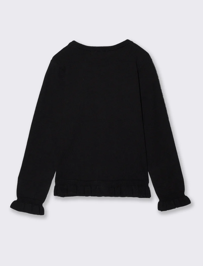 Cardigan da bambina con rouches e slim fit - Nero