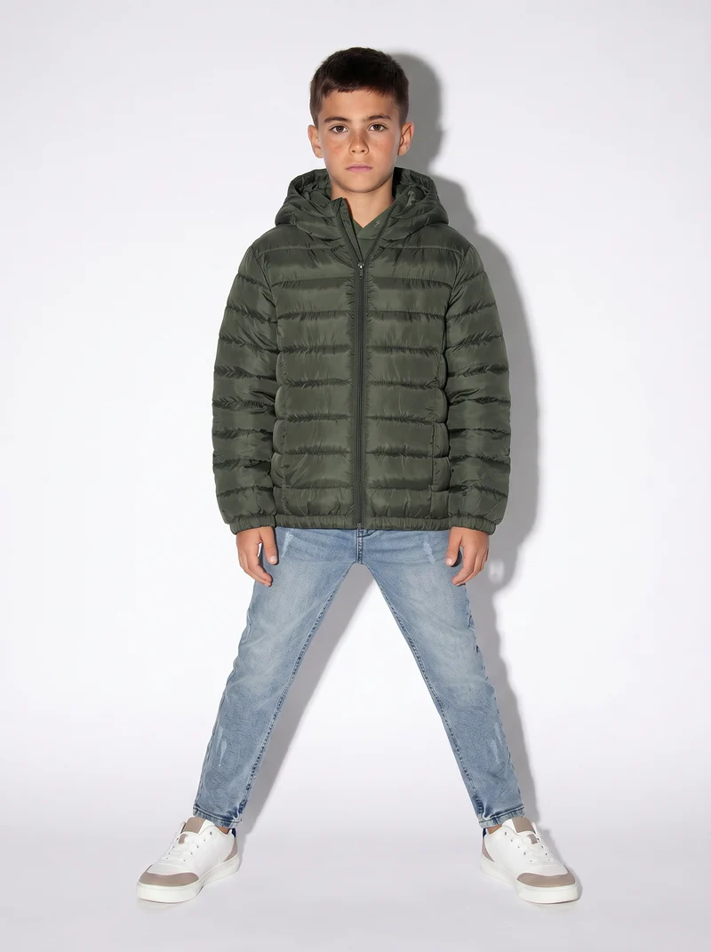 Giubbotto imbottito con cappuccio e tasche - Verde militare