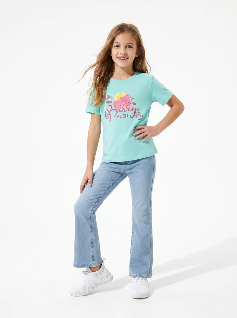 T-shirt bambina con stampa e spacchetti - Verde acqua