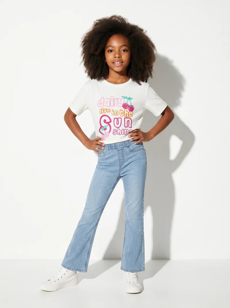 T-shirt bambina con stampa e spacchetti - Bianco