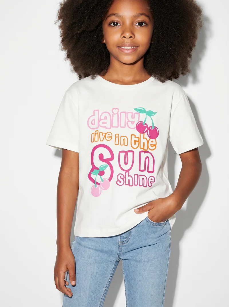 T-shirt bambina con stampa e spacchetti - Bianco