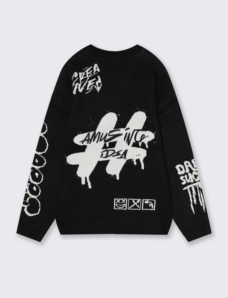 Maglione oversize con design jacquard - Nero