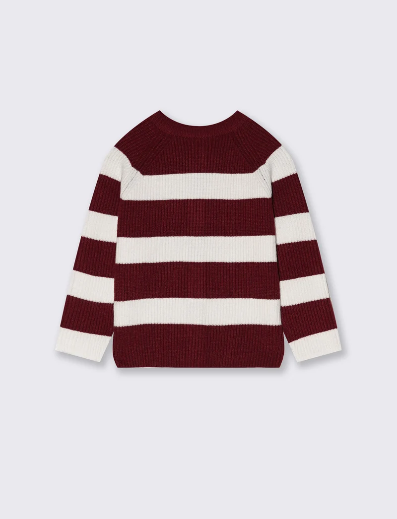 Cardigan girocollo rigato per bambina - Bordeaux