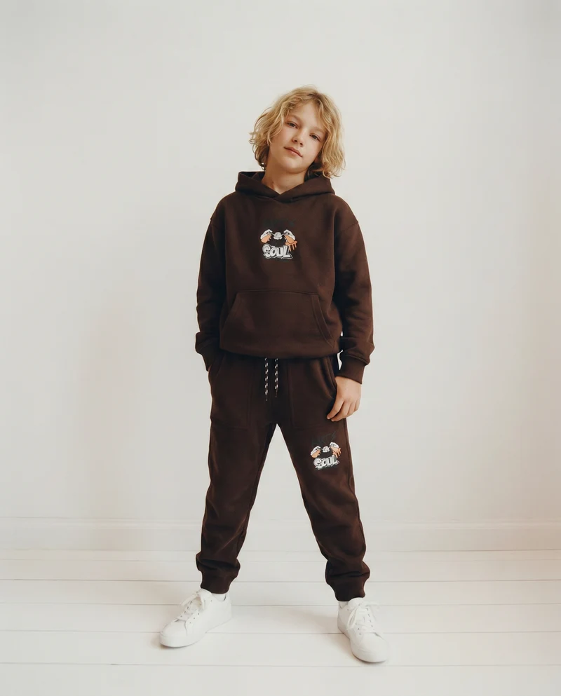 Jogger in cotone con tasche e coulisse - Marrone cioccolato