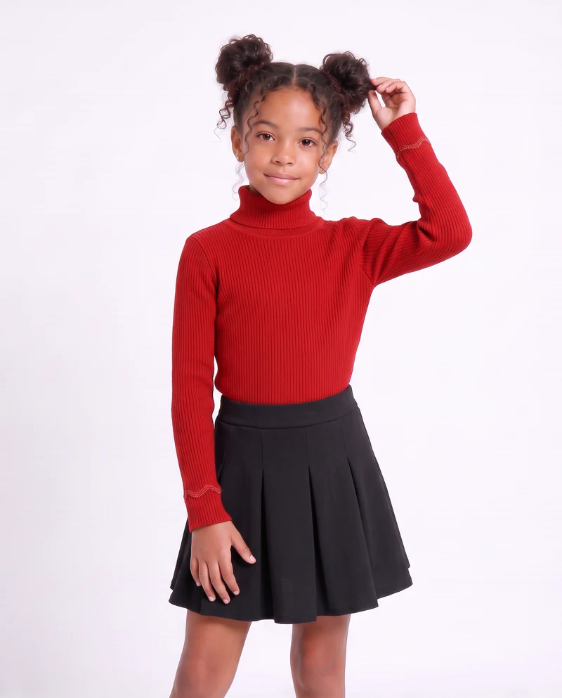 Maglia collo alto con polsino metallico - Rosso
