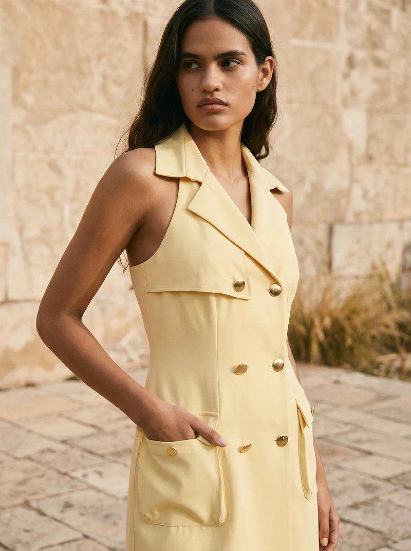 Vestito mini a portafoglio doppiopetto donna - Giallo