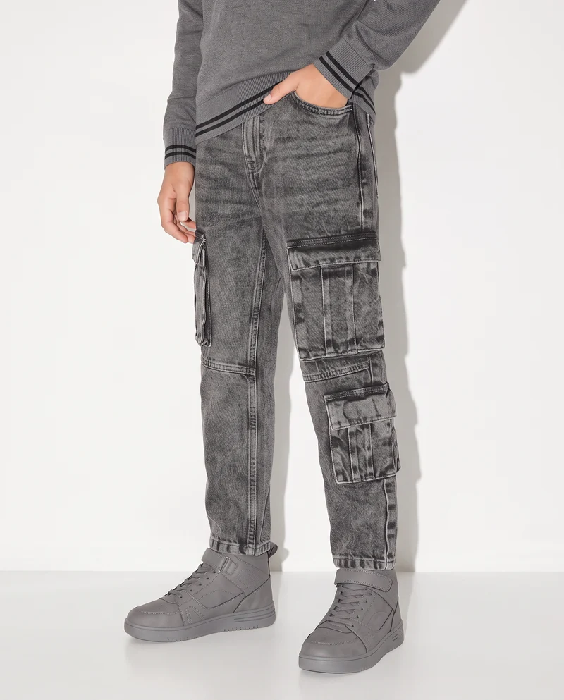 Jeans cargo grigio con tasconi laterali - Grigio