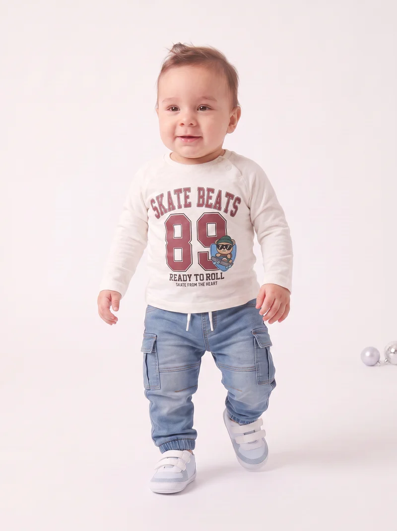 T-shirt neonato manica raglan con stampa - Bianco latte