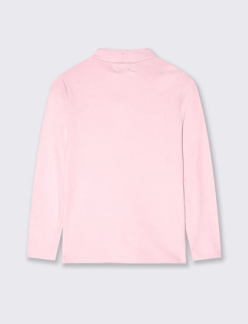 T-shirt mezzo collo manica lunga interlock - Rosa polvere