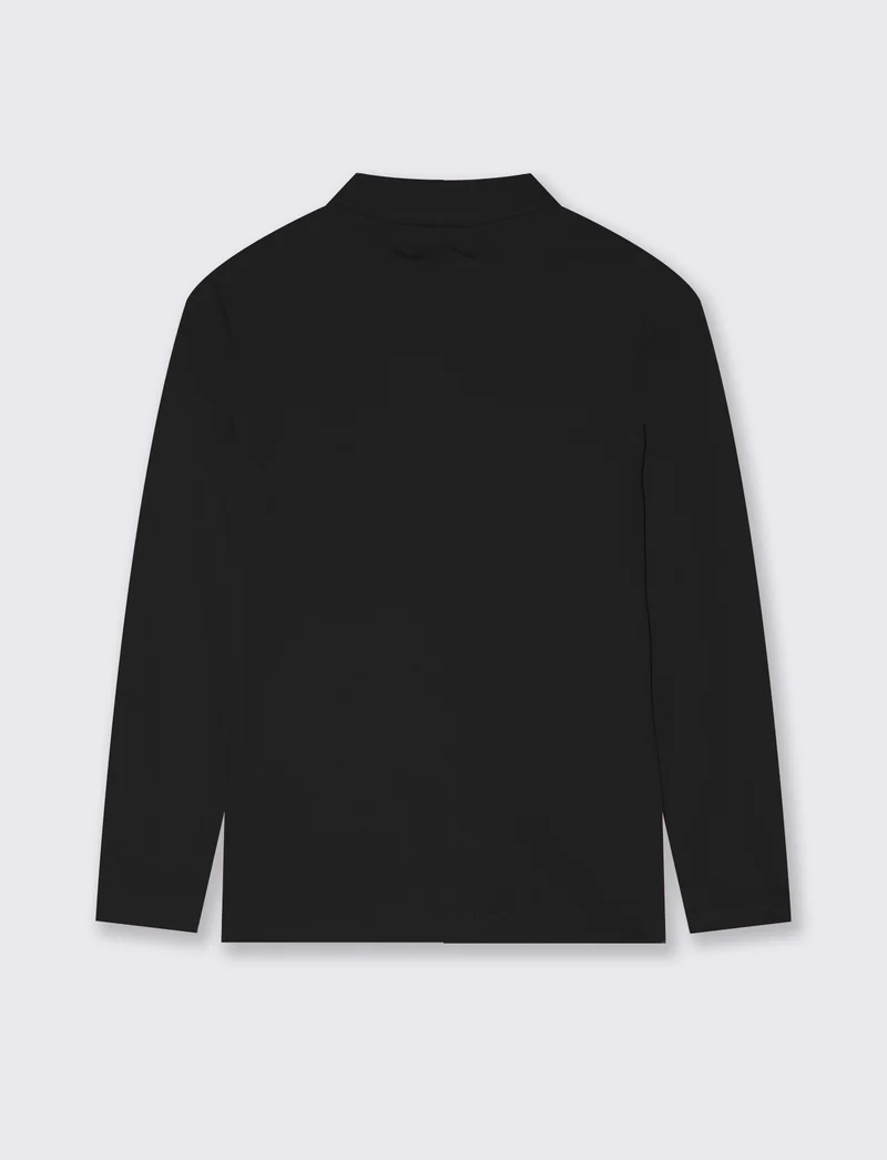 T-shirt mezzo collo manica lunga interlock - Nero