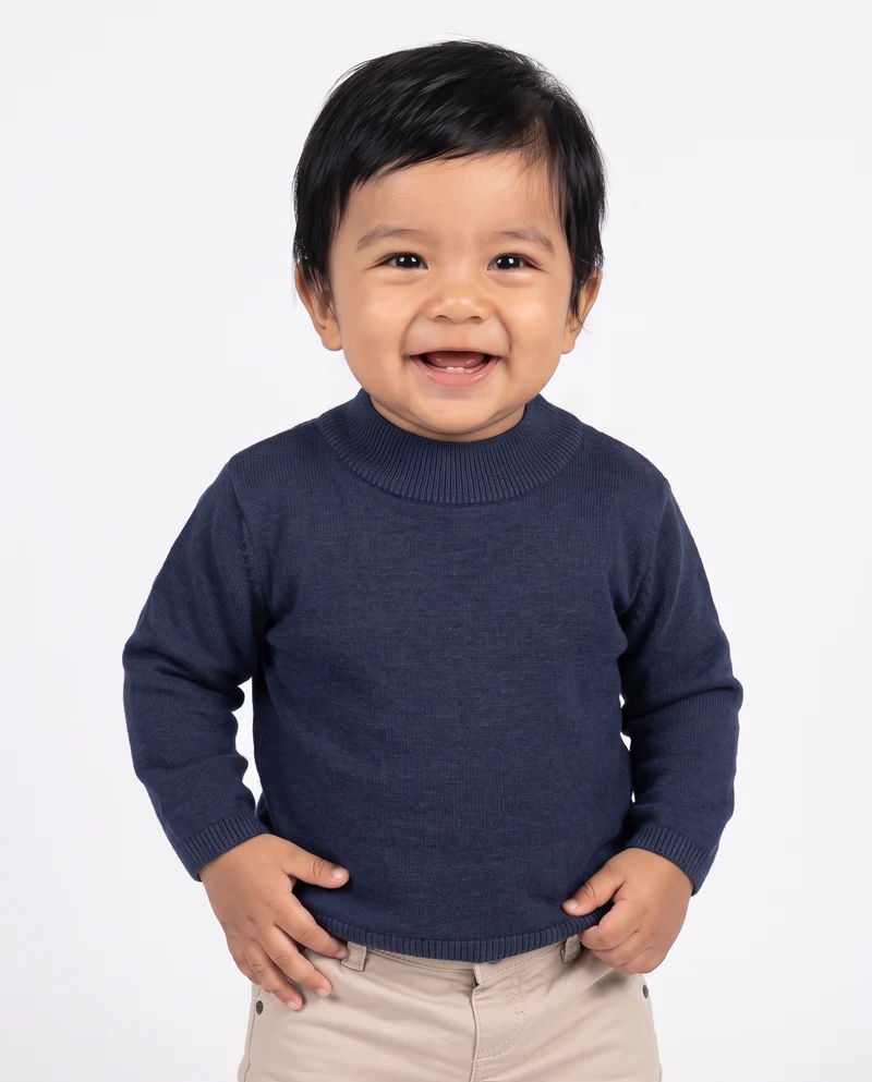 Maglia collo alto tinta unita casual - Blu